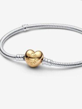 ✅NWT Pandora Moments Heart Clasp Snake Chain Bracelet|Two-tone